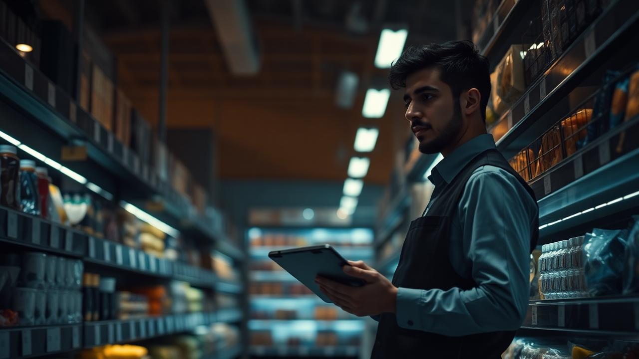 Equipe de supermercado organizando gôndolas e controlando estoque