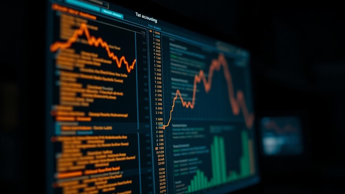 Tela com dados fiscais estruturados de escrituração digital em ambiente escuro